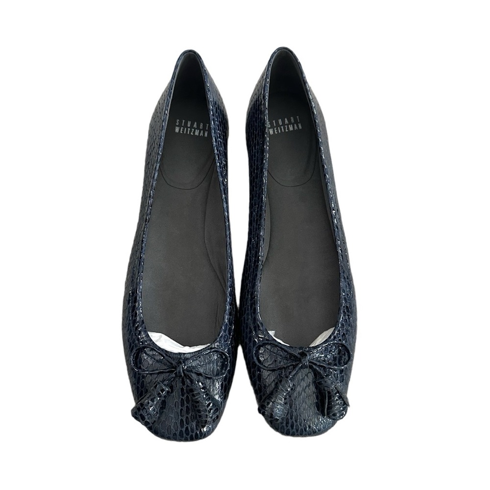 Stuart Weitzman Bow Flat In Sea Crystal Snake